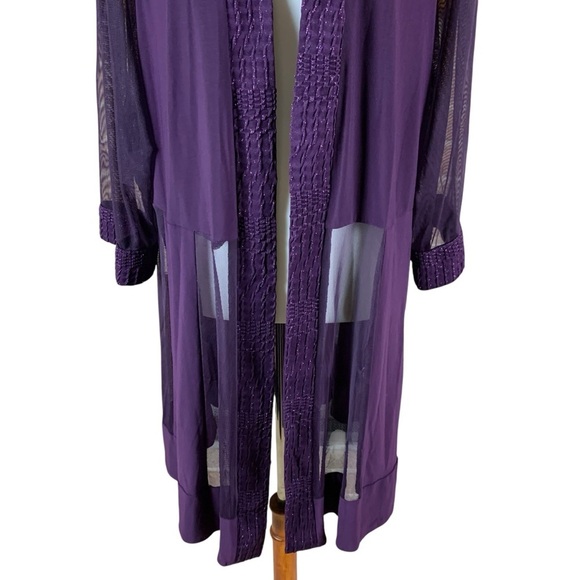 R&M Richards Plum Sheer Mesh Duster Jacket Open Front Lightweight Layer 22W NWT - Picture 3 of 7